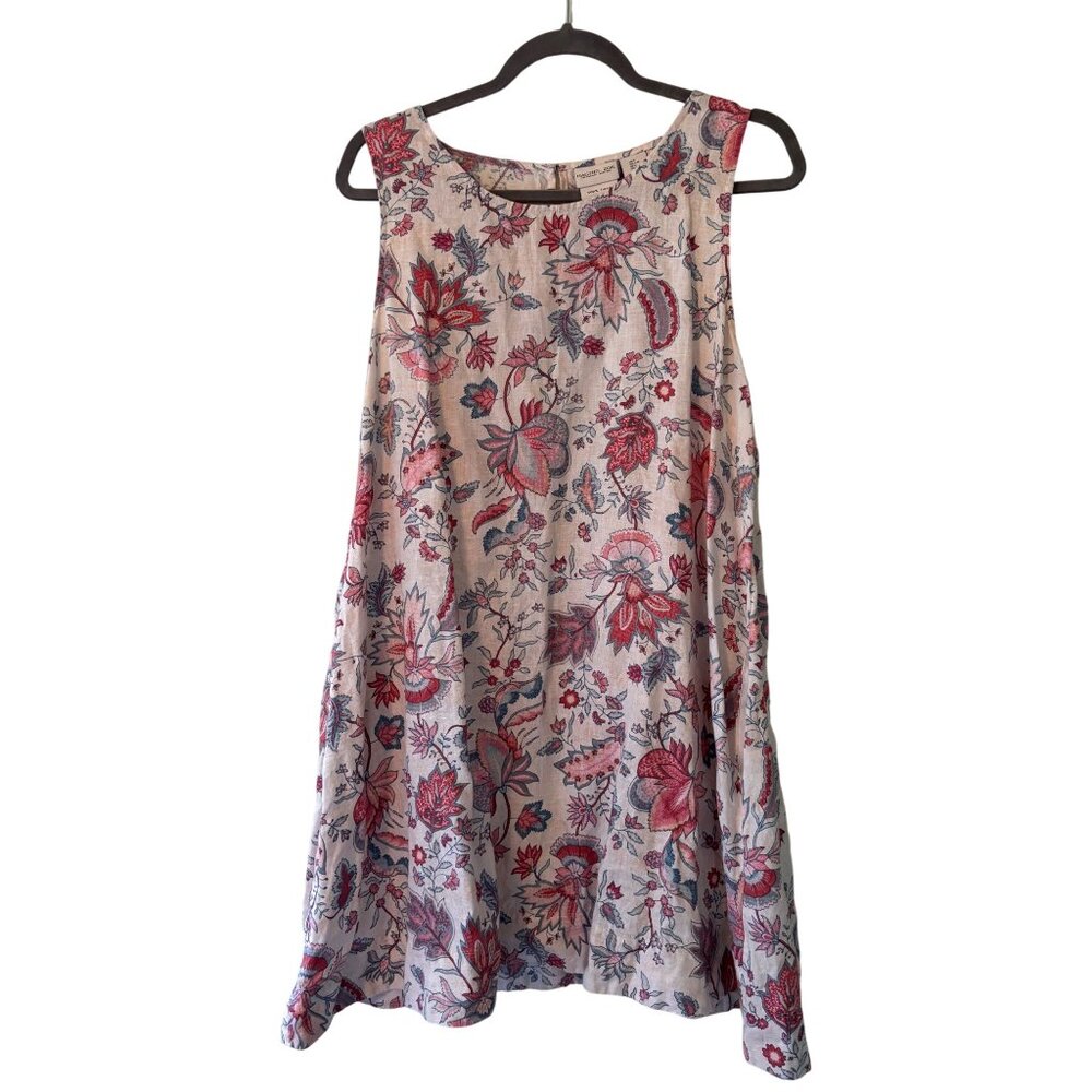 Rachel Zoe Linen Cream Floral A-Line Trapeze Tank Shift Dress With Pockets